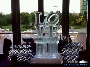 Chicago Wedding Love Logo Ice Sculpture Columns