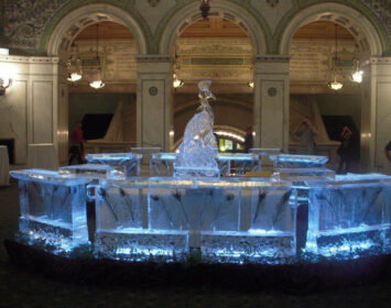 Peacock ice bar ice sculpture and freeze in