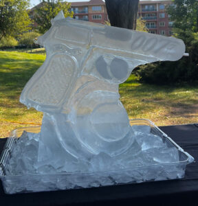 gun luge ice sculpture with luge