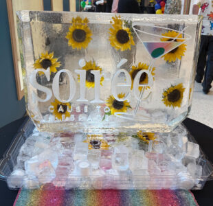 Ice sculpture with freeze in flowers
